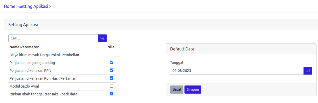 setting Aplikasi