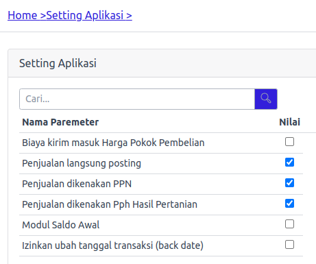 setting Aplikasi