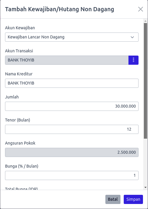 Tambah Hutang Non Dagang