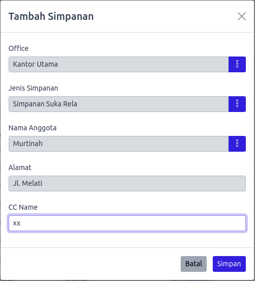 Tambah Simpanan Koperasi