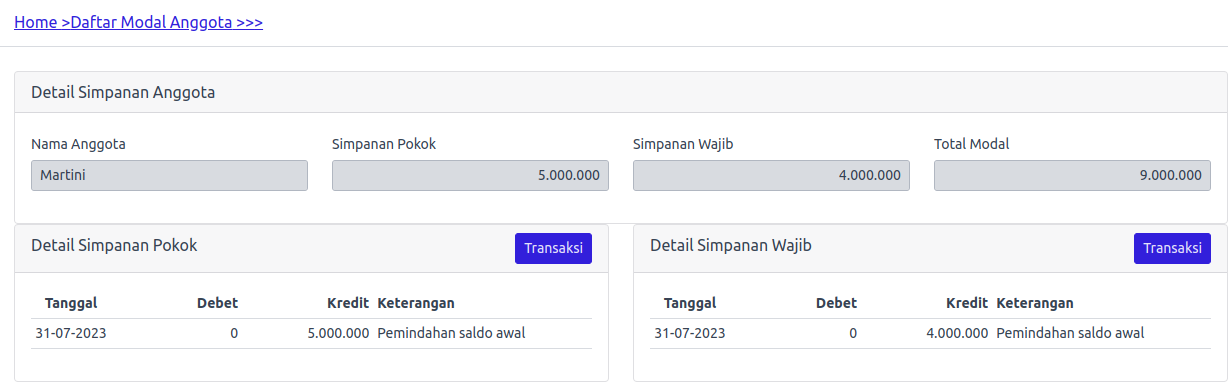 Detail Modal Anggota
