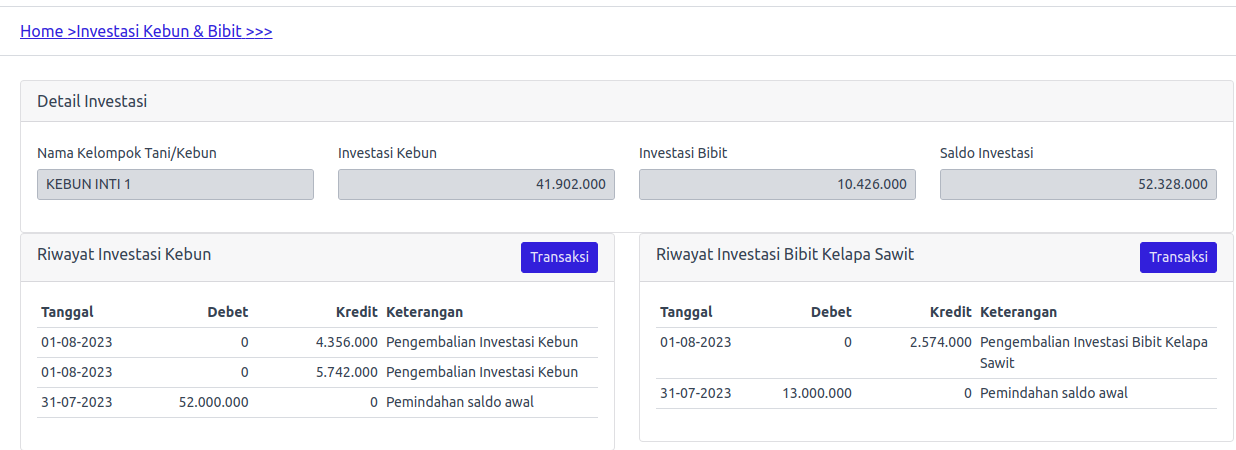 Detail Investasi Kebun dan Bibit