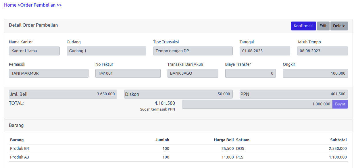 Detail Order Pembelian
