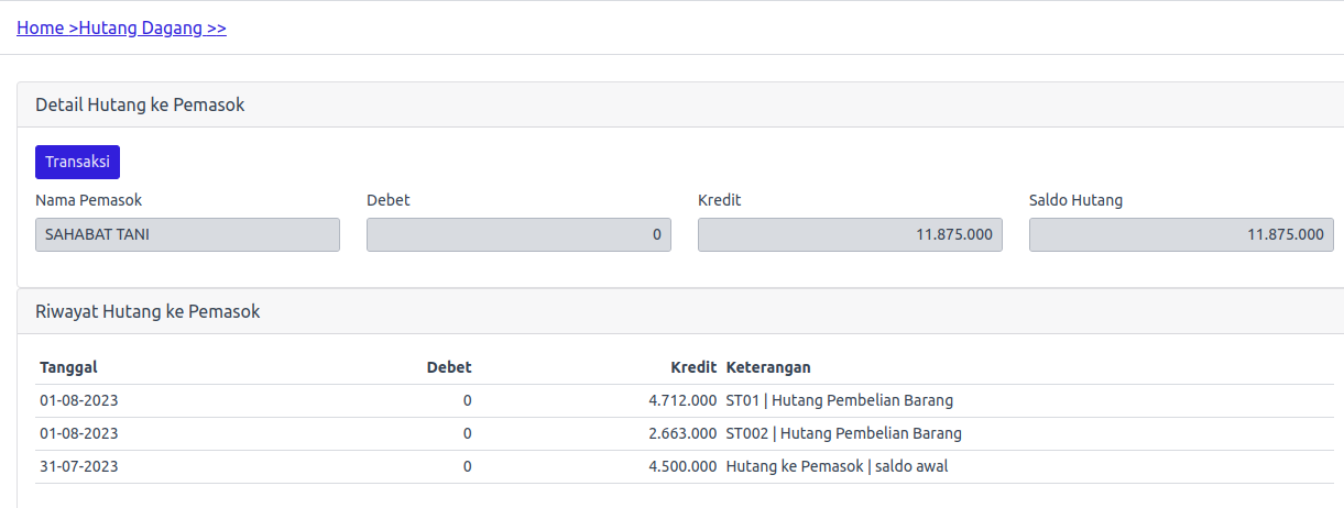 Detail Hutang Dagang