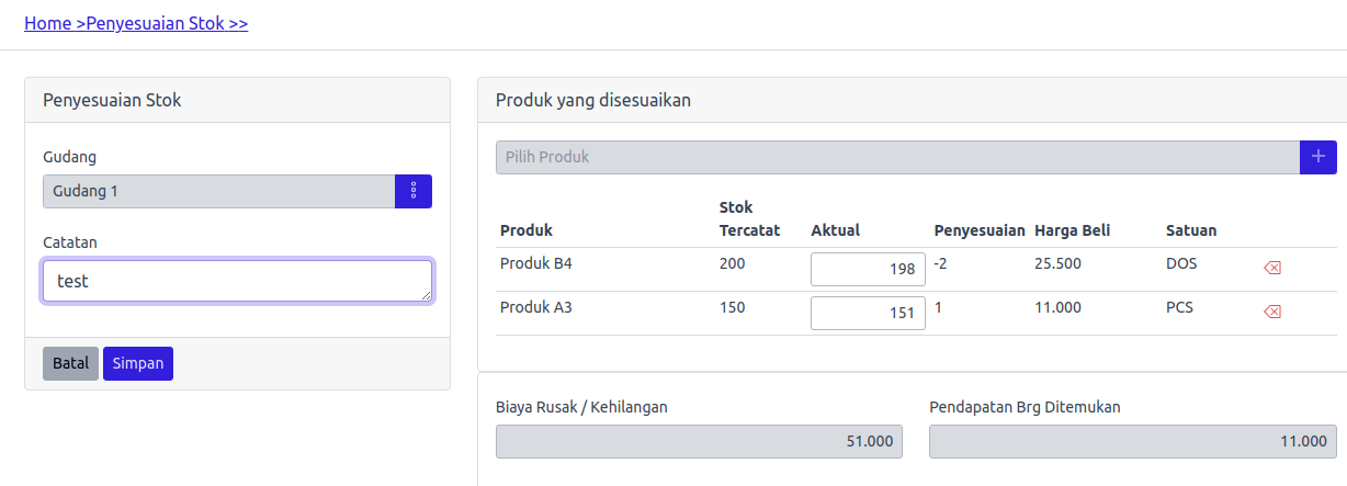 Penyesuaian Stok