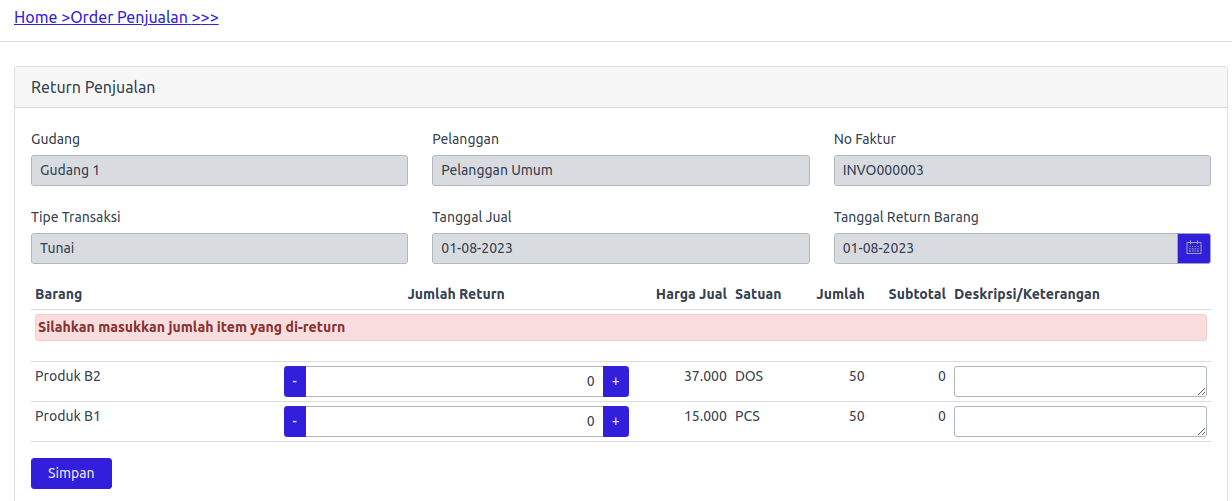 Return Order Penjualan
