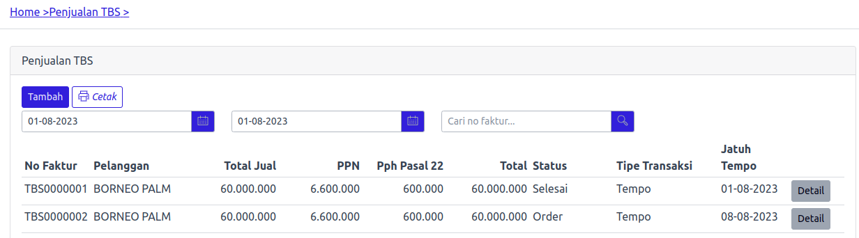 Penjualan TBS